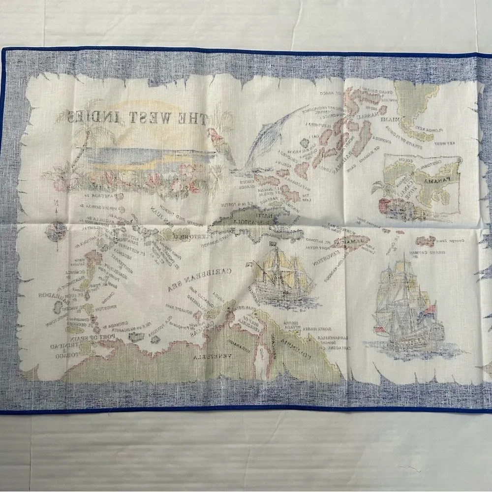 Irish Looms Linen The West Indies Map Tapestry Tea Towel - Blue and White